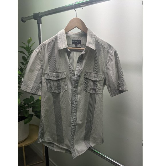 Marks & Spenser Autograph slim fit collared short sleeve shirt striped & pockets - Picture 2 of 2